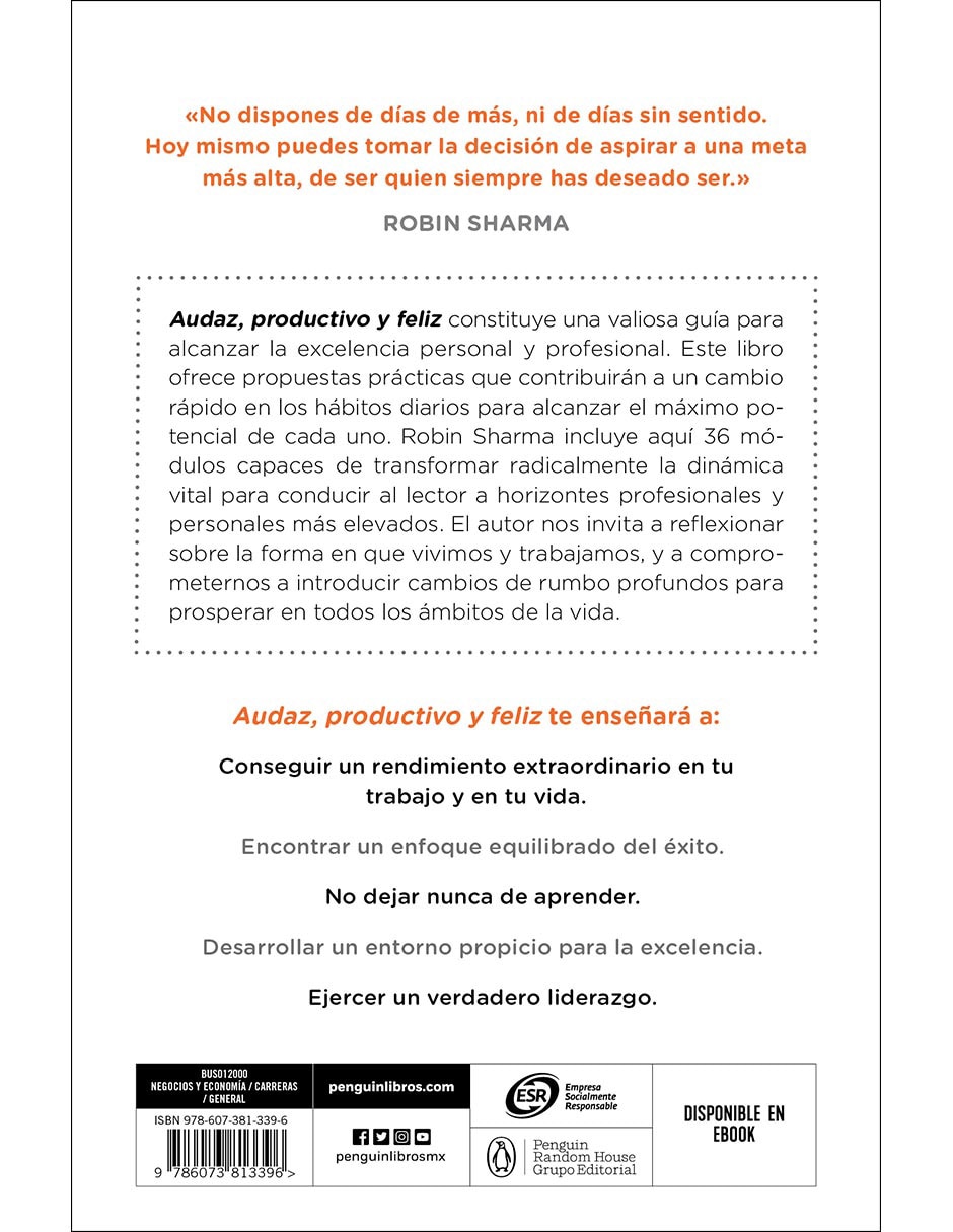 Libro Audaz Productivo Y Feliz De Robin Sharma