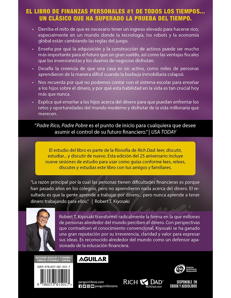 Libro Padre rico, padre pobre (edición 25 aniversario) de Robert T. Kiyosaki