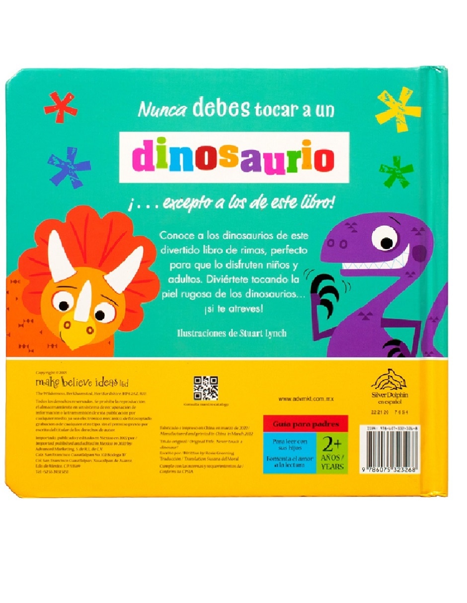 Libro Cuento con textura ¡Nunca toques a un dinosaurio! de Silver Dolphin 3