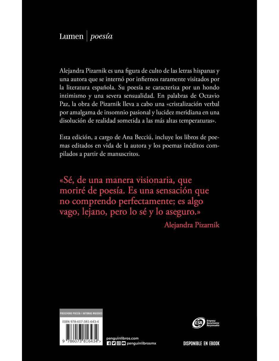 Libro Poesía completa de Alejandra Pizarnik