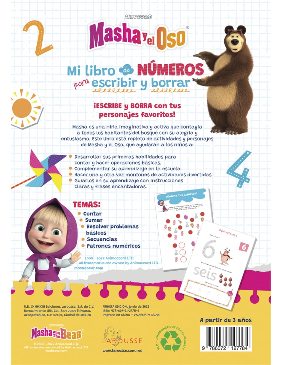 Mi libro de números para escribir y borrar de Masha Y El Oso