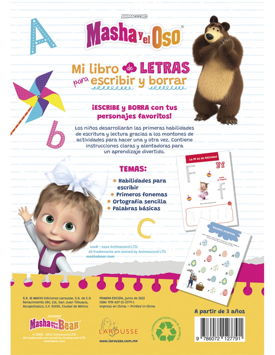 Mi libro de letras para escribir y borrar de Masha Y El Oso