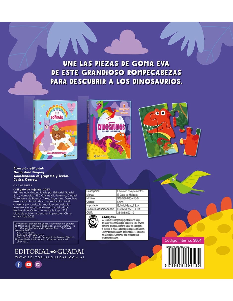 Libro Dinosaurios Pieceitas de Goma de Editorial Guadal