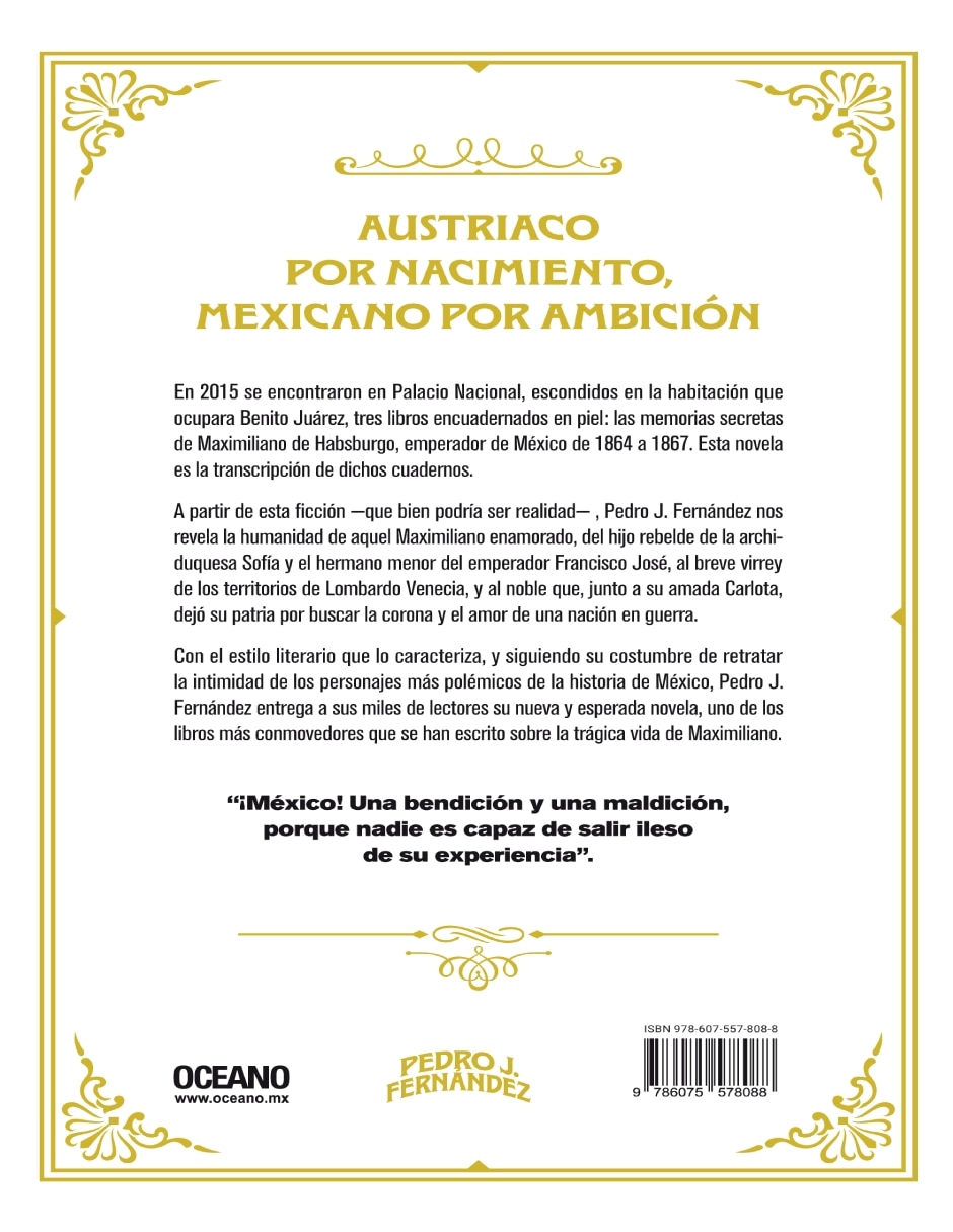 Libro Maximiliano: Memorias Secretas del Emperador Mexicano de Pedro J. Fernández
