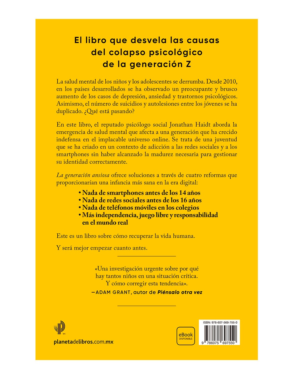 Libro La generación ansiosa de Jonathan Haidt