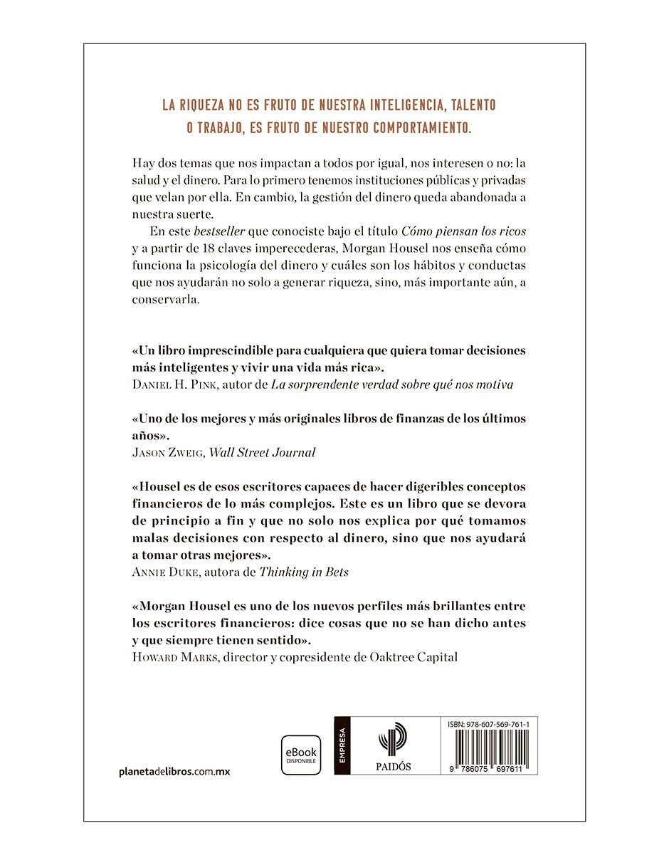 Libro La psicología del dinero de Morgan Housel