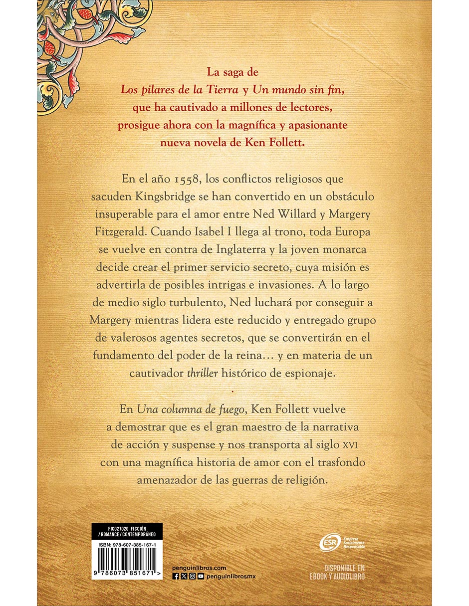 Libro Una Columna De Fuego (Saga Los Pilares De La Tierra 3) de KEN FOLLETT 2
