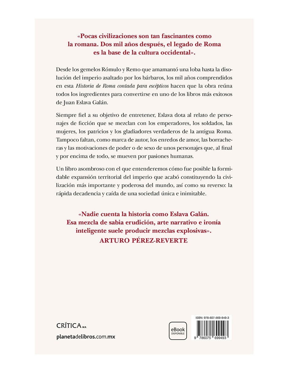 Libro Historia De Roma Contada Para Escépticos de Juan Eslava Galán