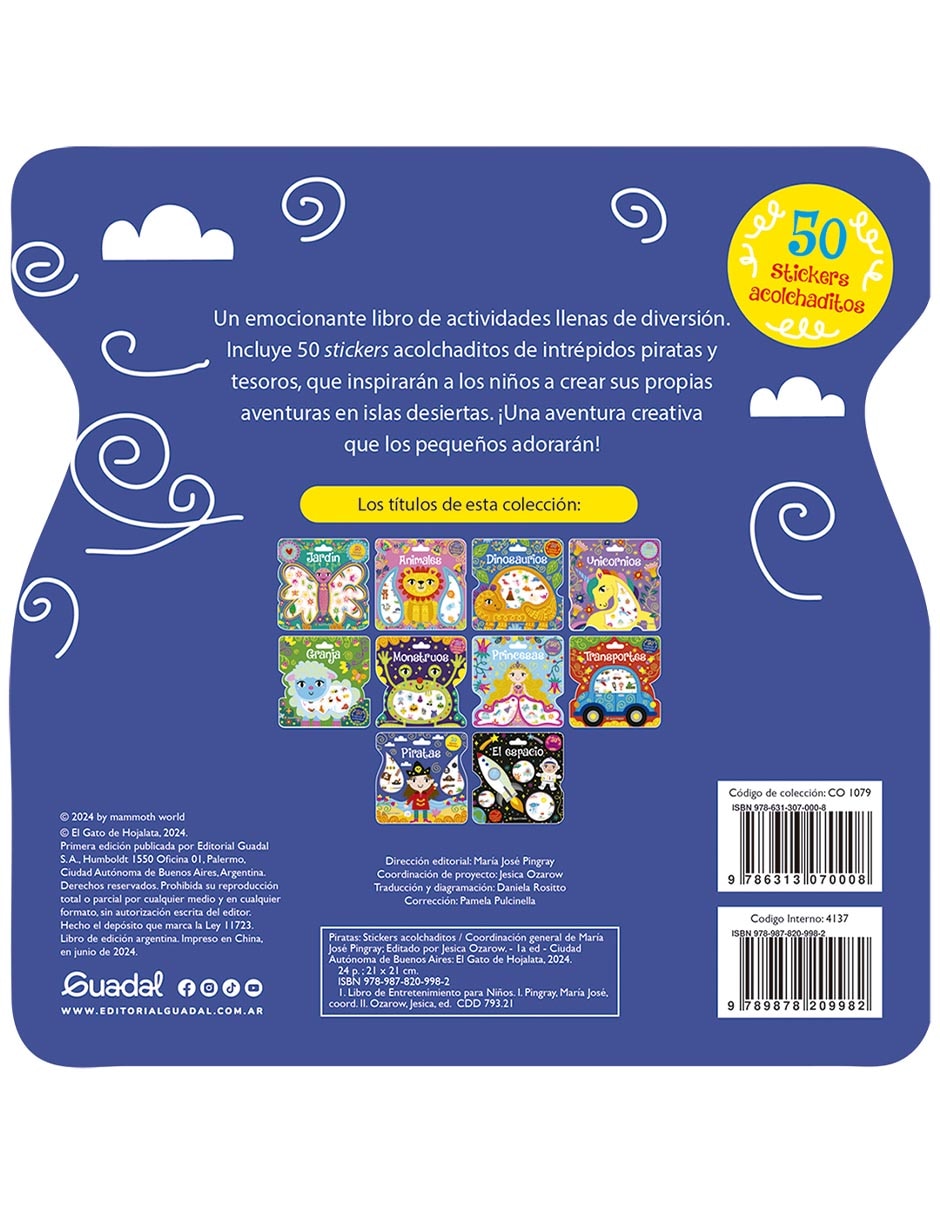 Libro Piratas -Stickers Acolchaditos de El Gato de Hojalata