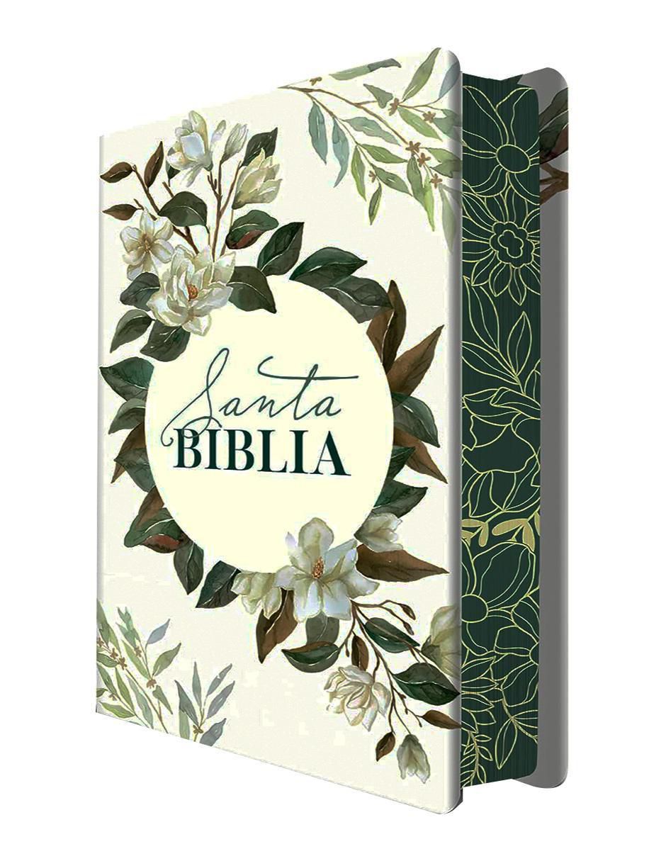 Libro Biblia RVR 1960 Letra Grande Tamaño Manual Ultrafina Tapa Dura Con Flores Blancas Y Cantos Pintados de Reina Valera