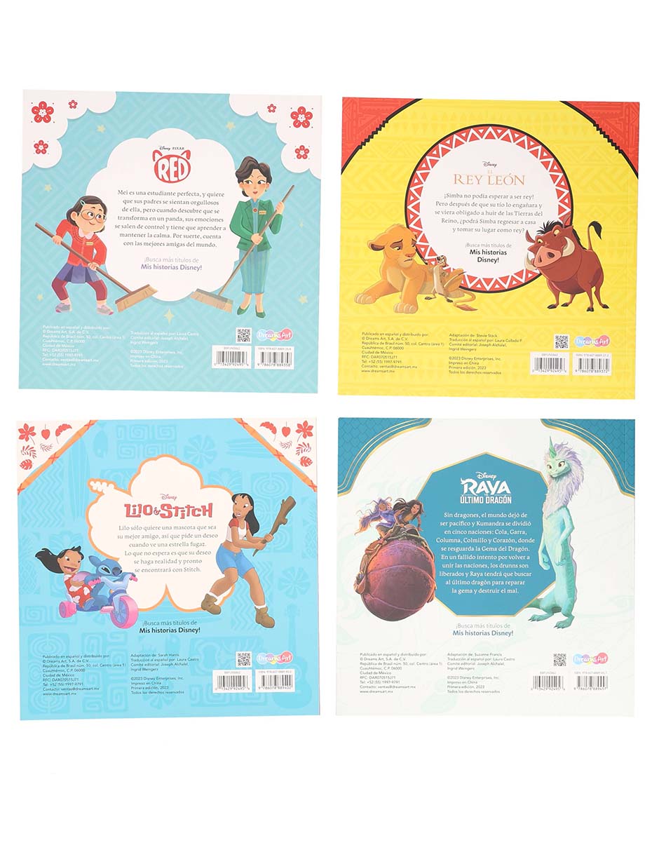 Set 4 libros Raya y el Último Dragón + Red + El Rey León + Lilo & Stitch de