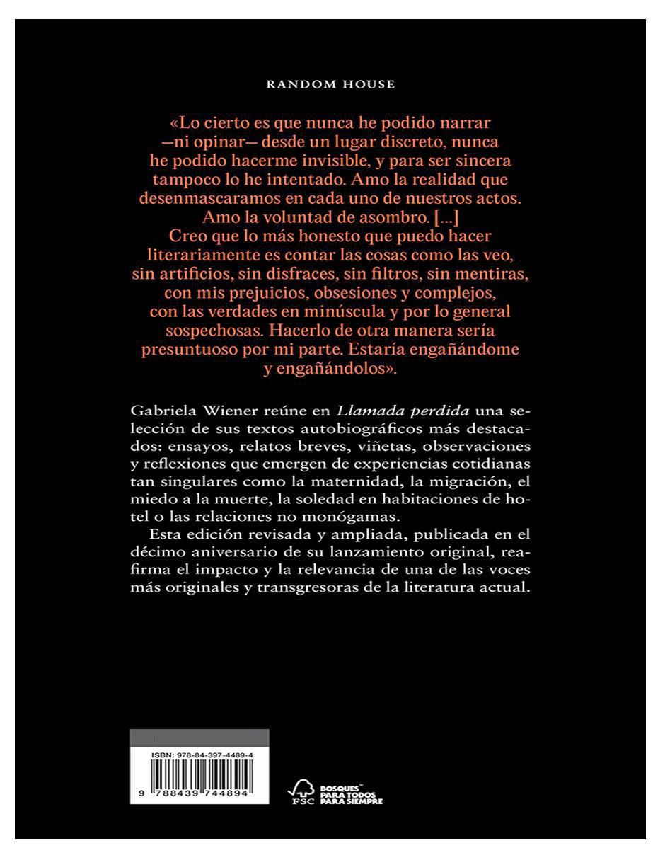 Libro Llamada Perdida de Gabriela Wiener de Gabriela Wiener
