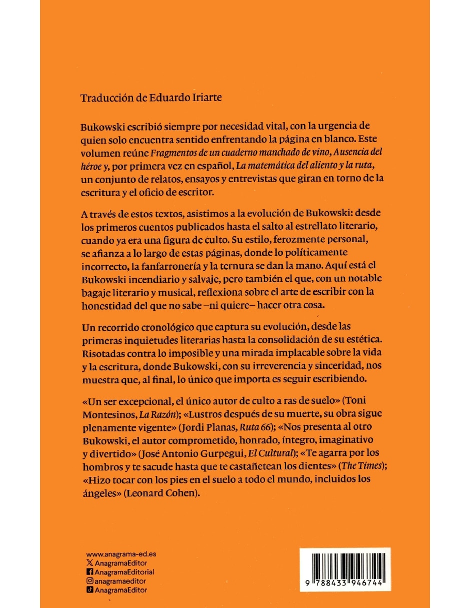 Libro Bukowski Relatos y Ensayos de Bukowski Charles