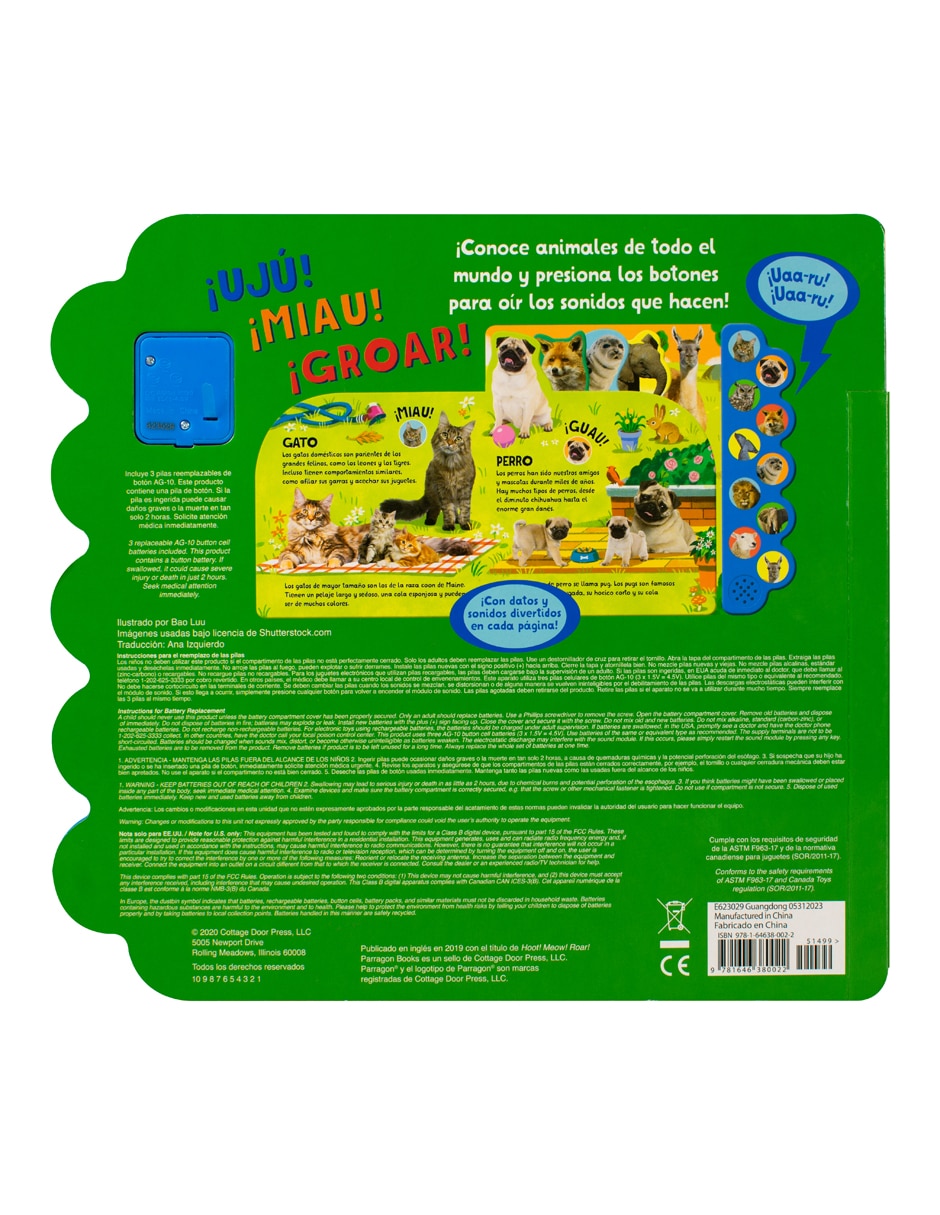 Libro 10 SONIDOS DE ANIMALES UJU MIAU GROAR de COTTAGE DOOR