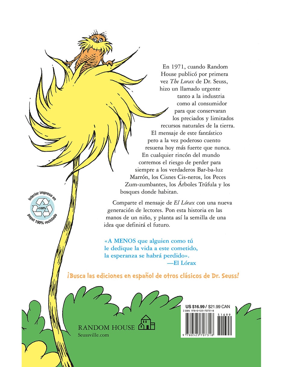 Libro El Lórax de Dr. Seuss