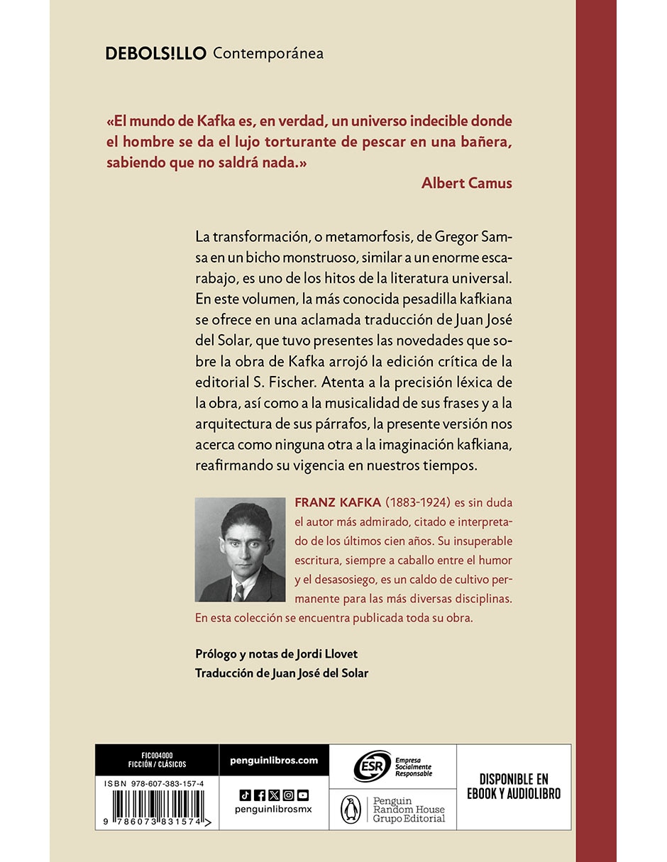 Libro LA TRANSFORMACIÓN (LA METAMORFOSIS) de FRANZ KAFKA Libro LA TRANSFORMACIÓN (LA METAMORFOSIS) de FRANZ KAFKA