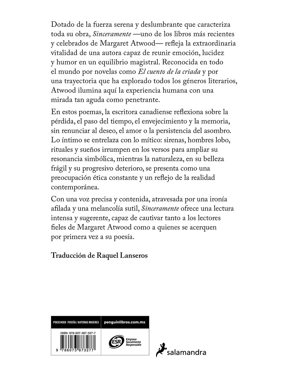 Libro Sinceramente de Margaret Atwood