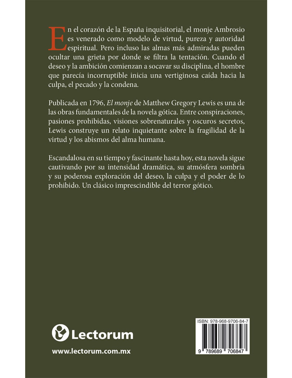 Libro El Monje de Matthew G. Lewis