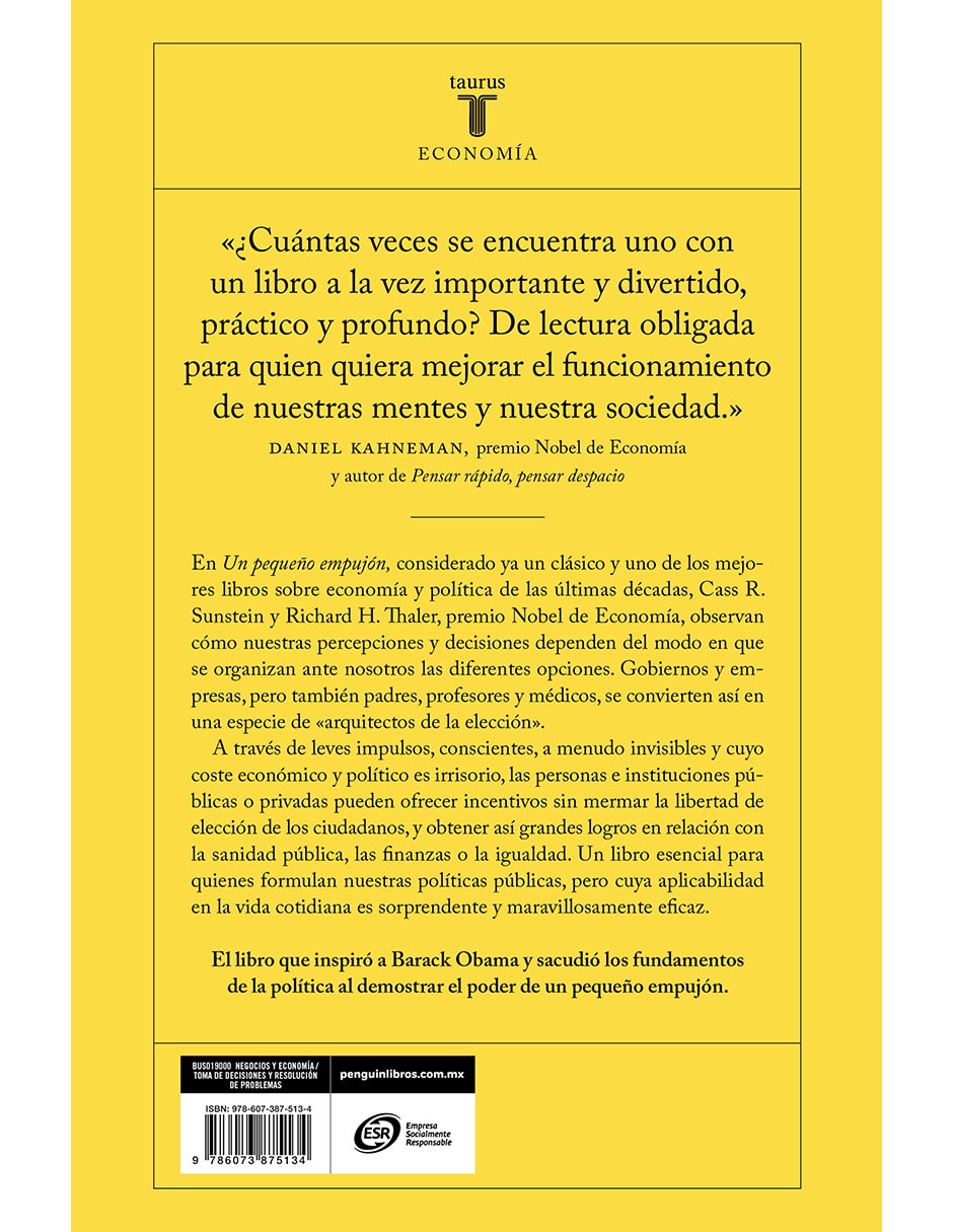 Libro/estuche con libros un pequeño empujón: para tomar mejores decisiones de cass r. sunstein Libro/estuche con libros un pequeño empujón: para tomar mejores decisiones de cass r. sunstein