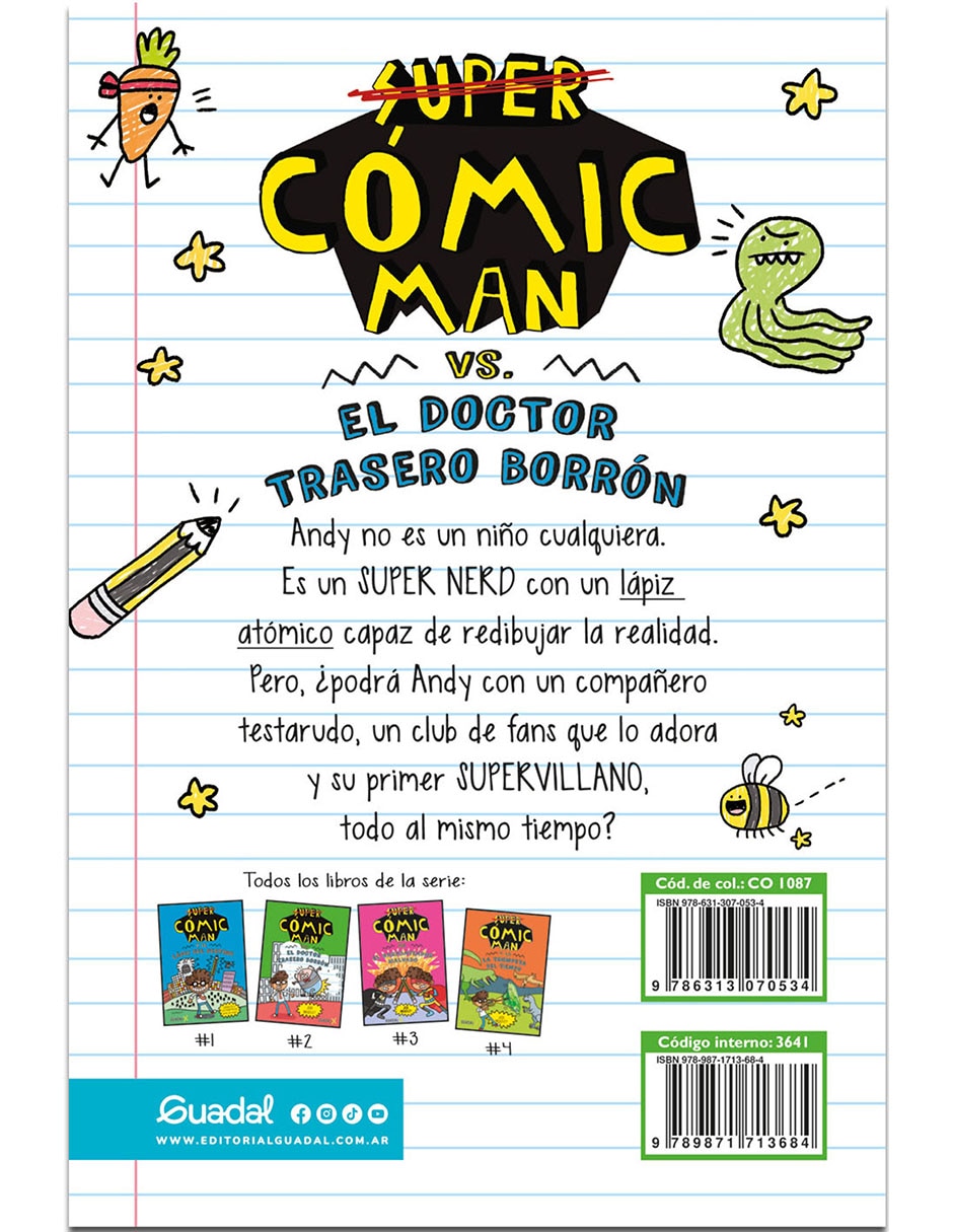 Libro/estuche con libros super cómic man y el doctor trasero borrón de jess bradle