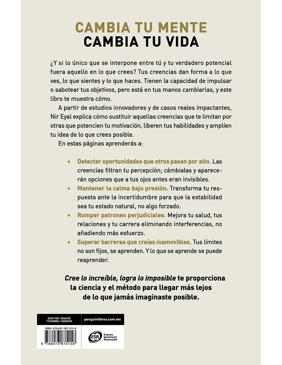 Libro/estuche con libros cree lo increíble logra lo imposible de nir eyal
