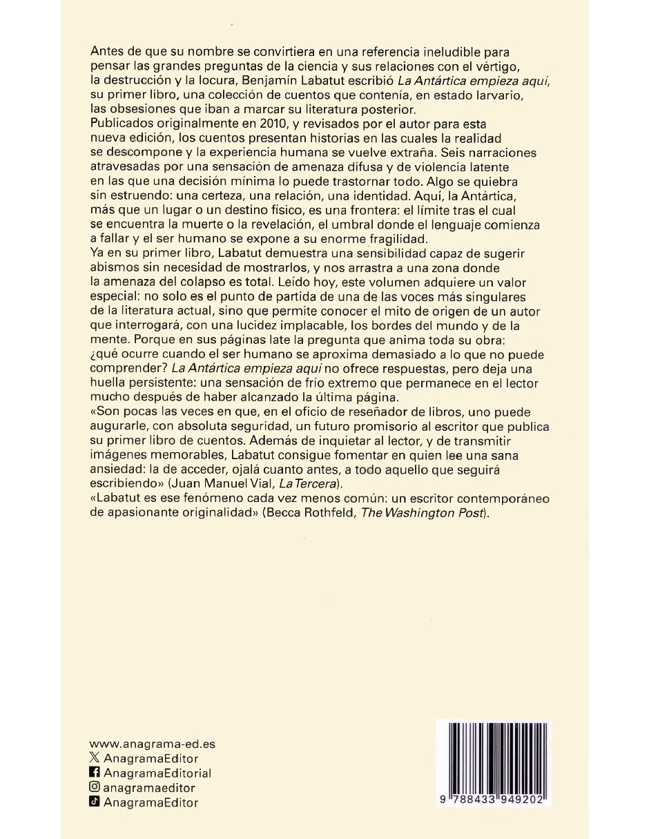 Libro La Antártica empieza aquí de Labatut Benjamín