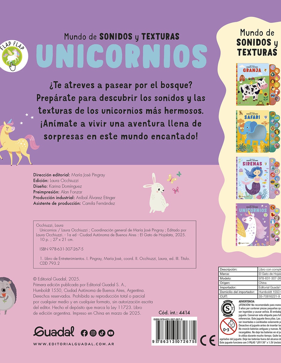 Libro Mundo de Sonidos Y Texturas: Unicornios de Editorial Guadal Libro Mundo de Sonidos Y Texturas: Unicornios de Editorial Guadal