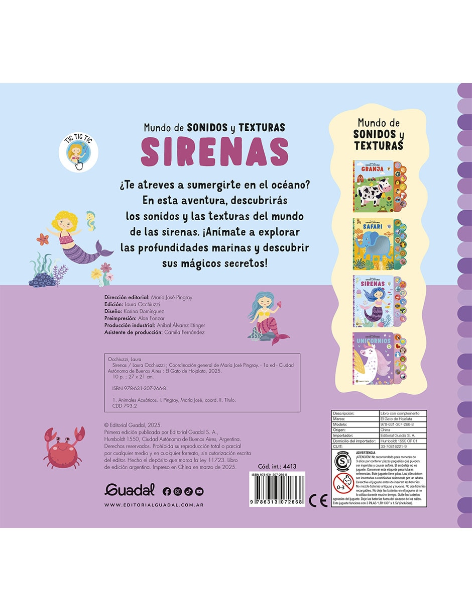 Libro Mundo de Sonidos Y Texturas: Sirenas de Editorial Guadal Libro Mundo de Sonidos Y Texturas: Sirenas de Editorial Guadal