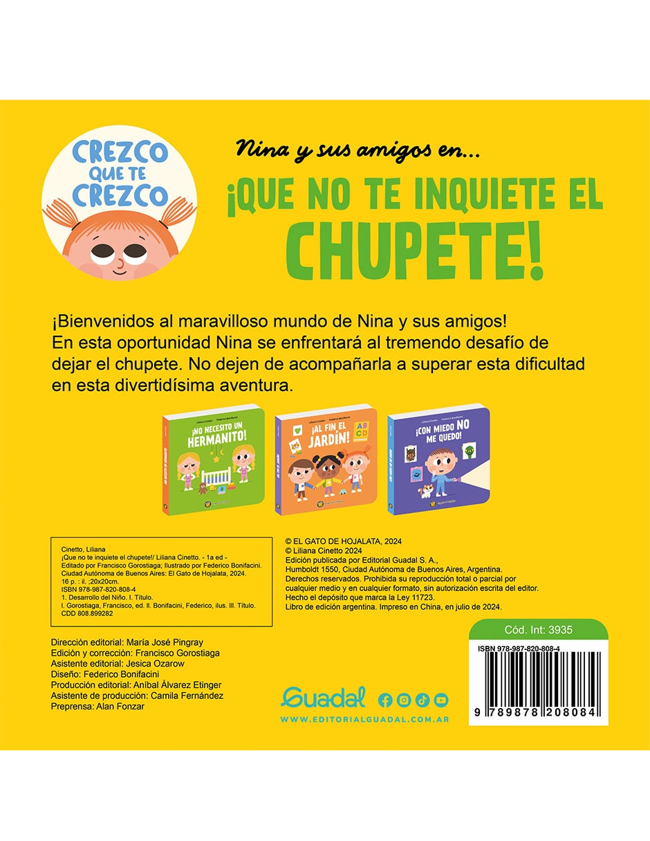 Libro crezco que te crezco: ¡quete inquiete el chupete! De editorial guadal Libro crezco que te crezco: ¡quete inquiete el chupete! De editorial guadal