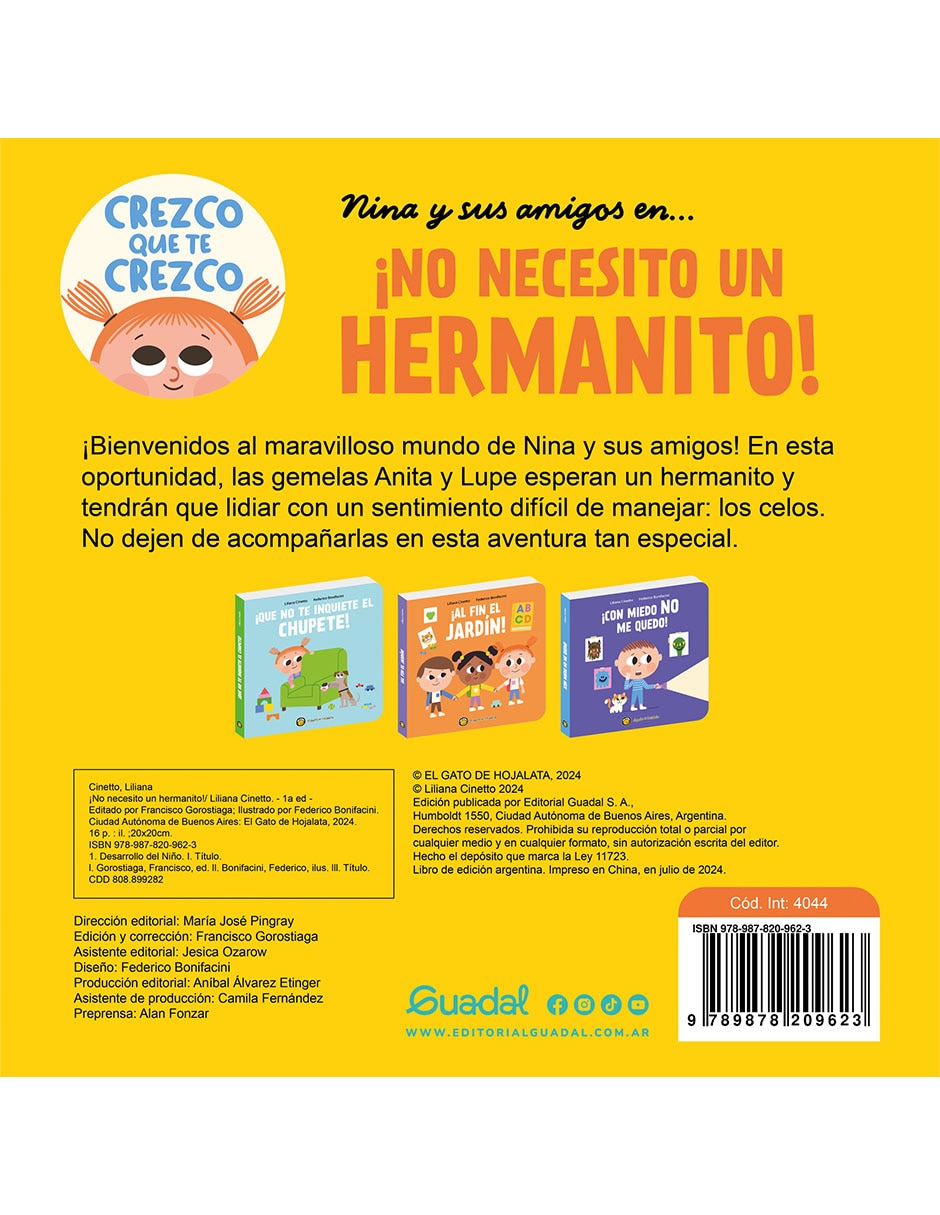 Libro crezco que te crezco: ¡no necesito un hermanito! De editorial guadal Libro crezco que te crezco: ¡no necesito un hermanito! De editorial guadal