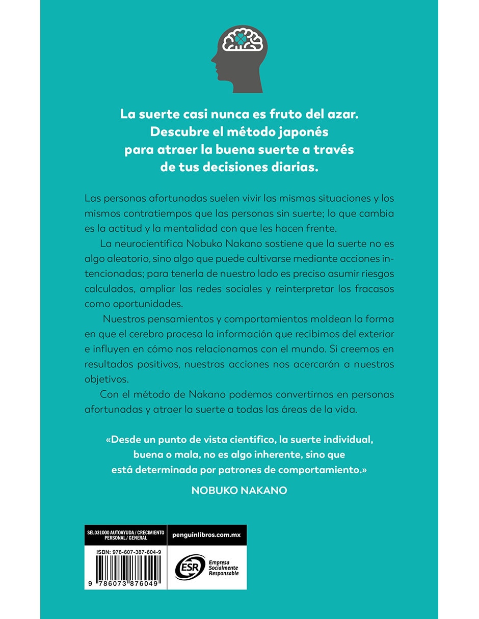 LIBRO EL CEREBRO DE LA GENTE CON SUERTE de NOBUKO NAKANO LIBRO EL CEREBRO DE LA GENTE CON SUERTE de NOBUKO NAKANO