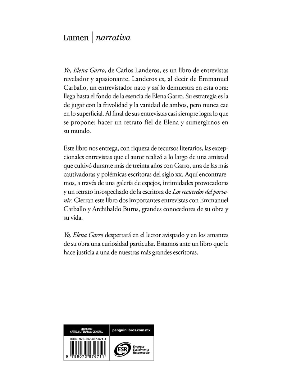 Libro Yo Elena Garro de Carlos Landeros