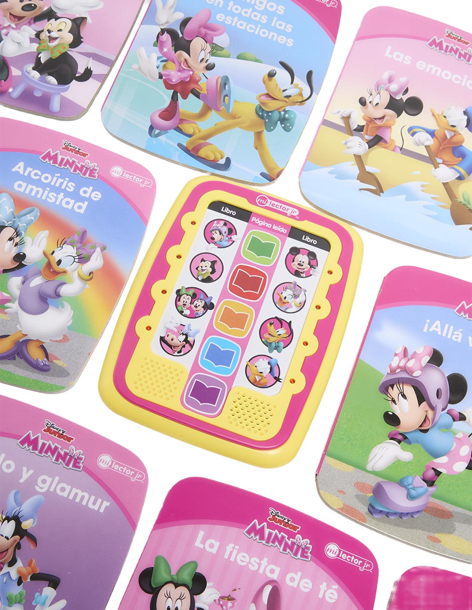 Estuche con 8 libros de cartón y un lector electrónico minnie