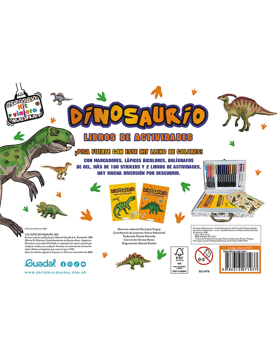 Libro KIT VIAJERO PARA COLOREAR: DINOSAURIOS de EDITORIAL GUADAL 2