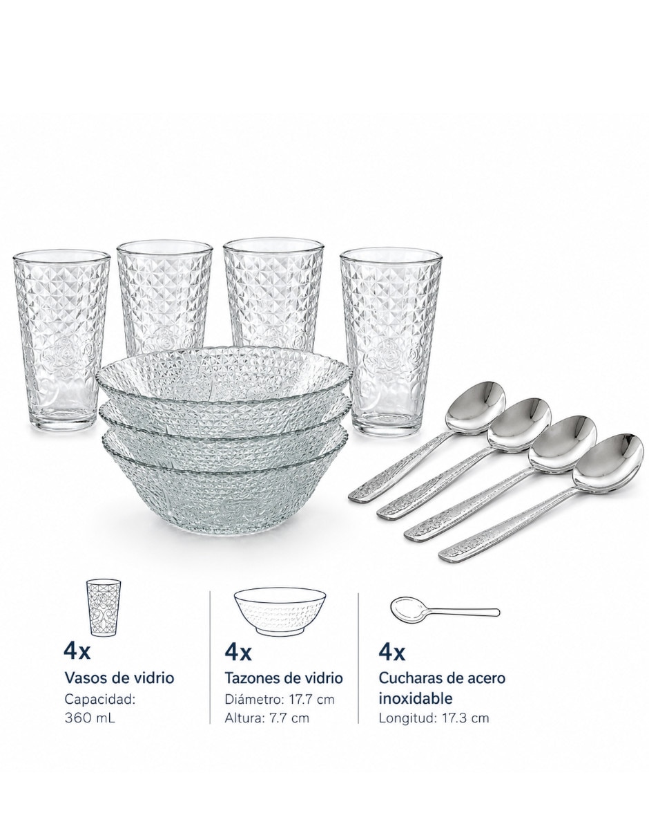 Vajilla con cucharas de vidrio para 4 personas 4