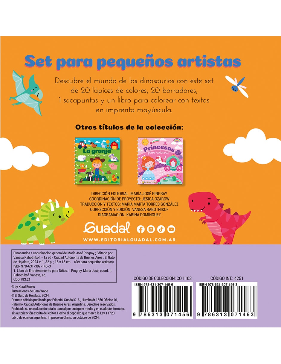 Libro SET PEQUEÑOS ARTISTAS: DINOSAURIOS de EDITORIAL GUADAL 2
