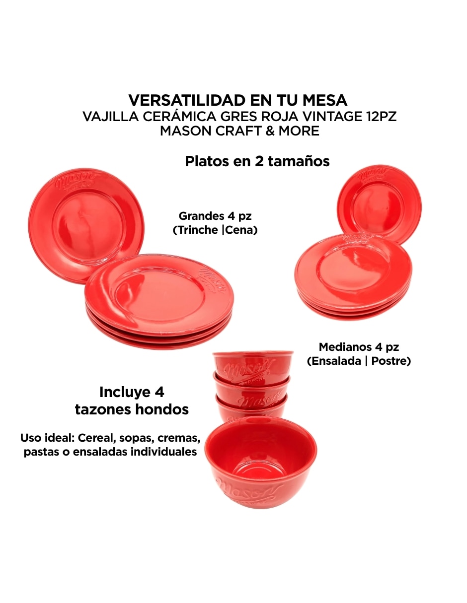 Vajilla mason craft & more rusty rose de cerámica para 4 personas 2