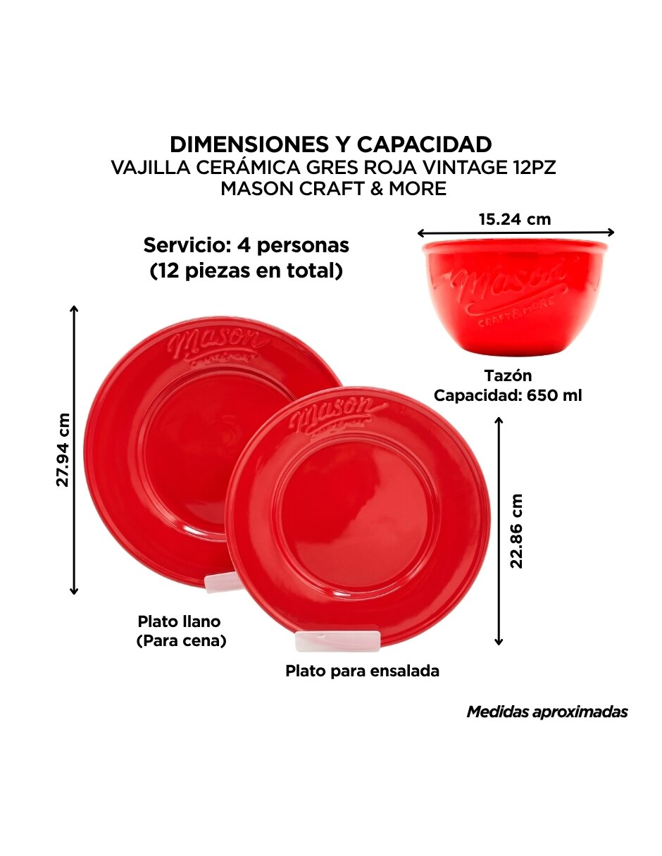 Vajilla mason craft & more rusty rose de cerámica para 4 personas 15