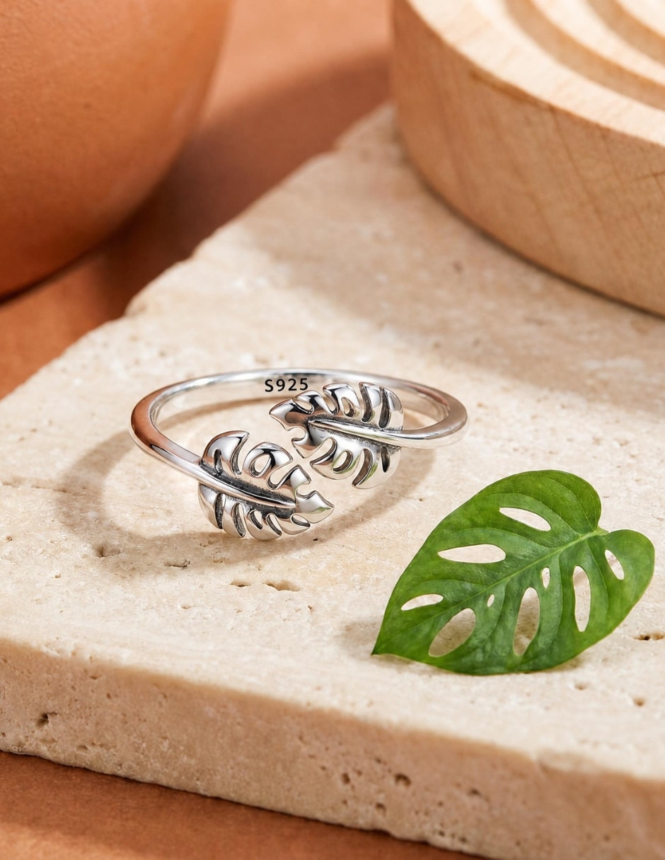 Anillo de hoja Nature P 925 de plata pulido 4