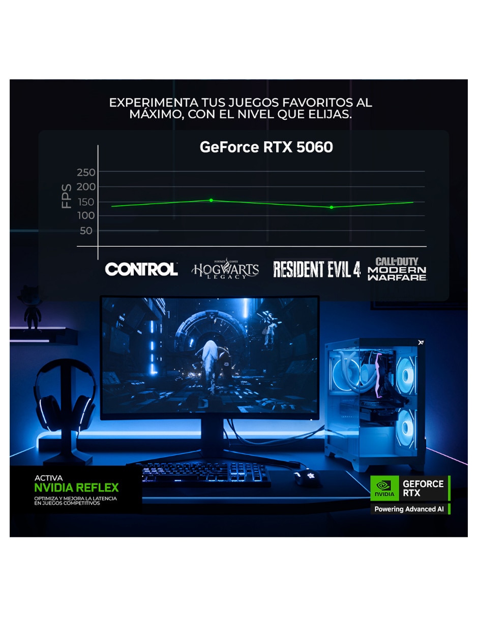 Computadora gamer xtpcr716gb5060ge amd ryzen 7 nvidia geforce rtx 5060 16 GB RAM 1 TB SSD 9